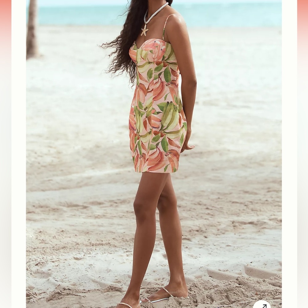 Farm Rio x Anthropologie Linen Sweetheart Slim Mini Dress. MSRP $228. Size L